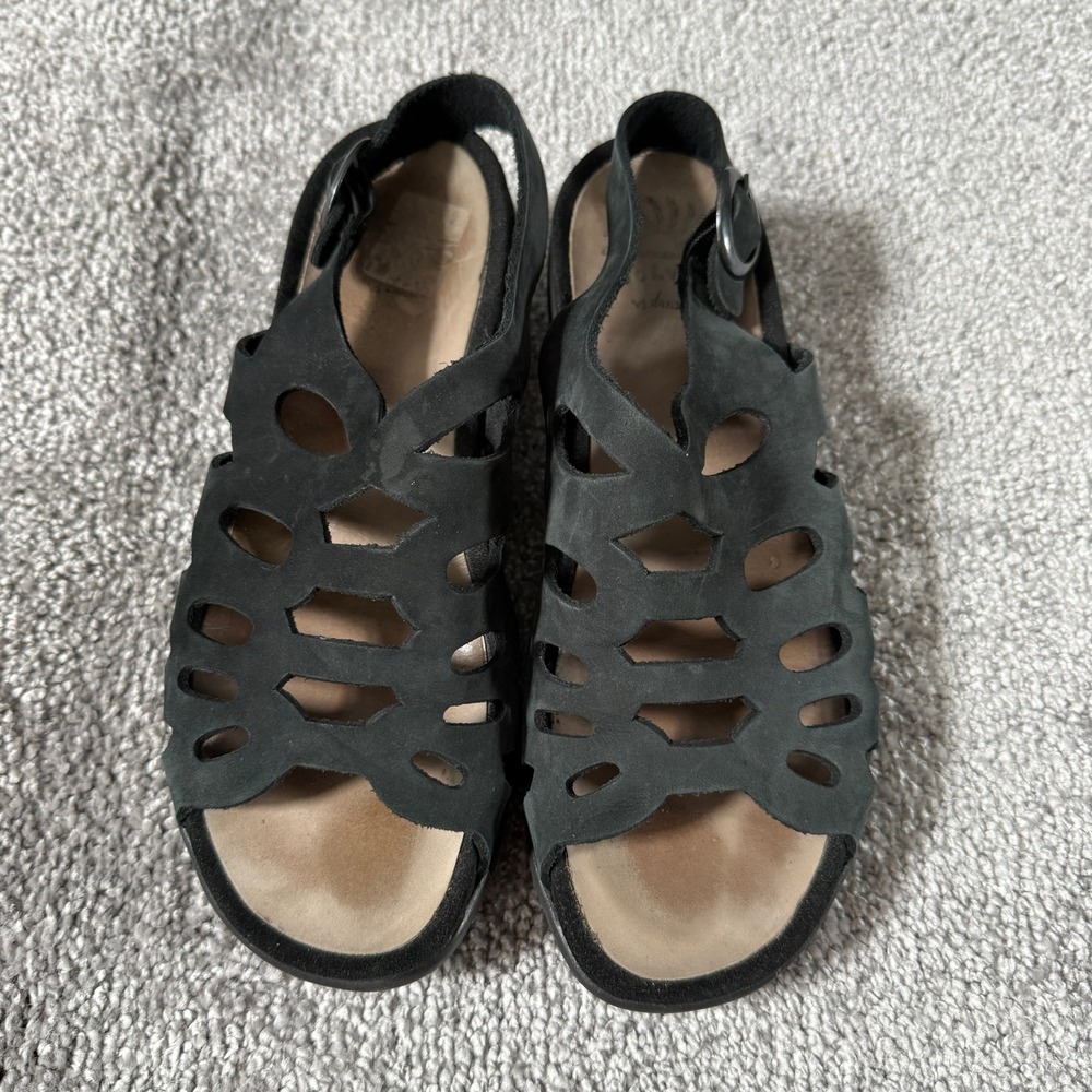 Solvej by Dansko Black Nubuck Leather Cutout Slingback Sandals Size 39 Summer